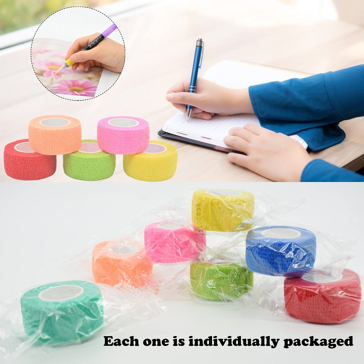 FEILIBAY 15er-Pack Cohesive Wrap 1 Zoll x 5 Yards Selbsthaftender Verband für Haustiere und Sport, Elastische Selbstklebende Bandage für Finger, Handgelenk, Knöchel (1 Zoll, 15 Farben)