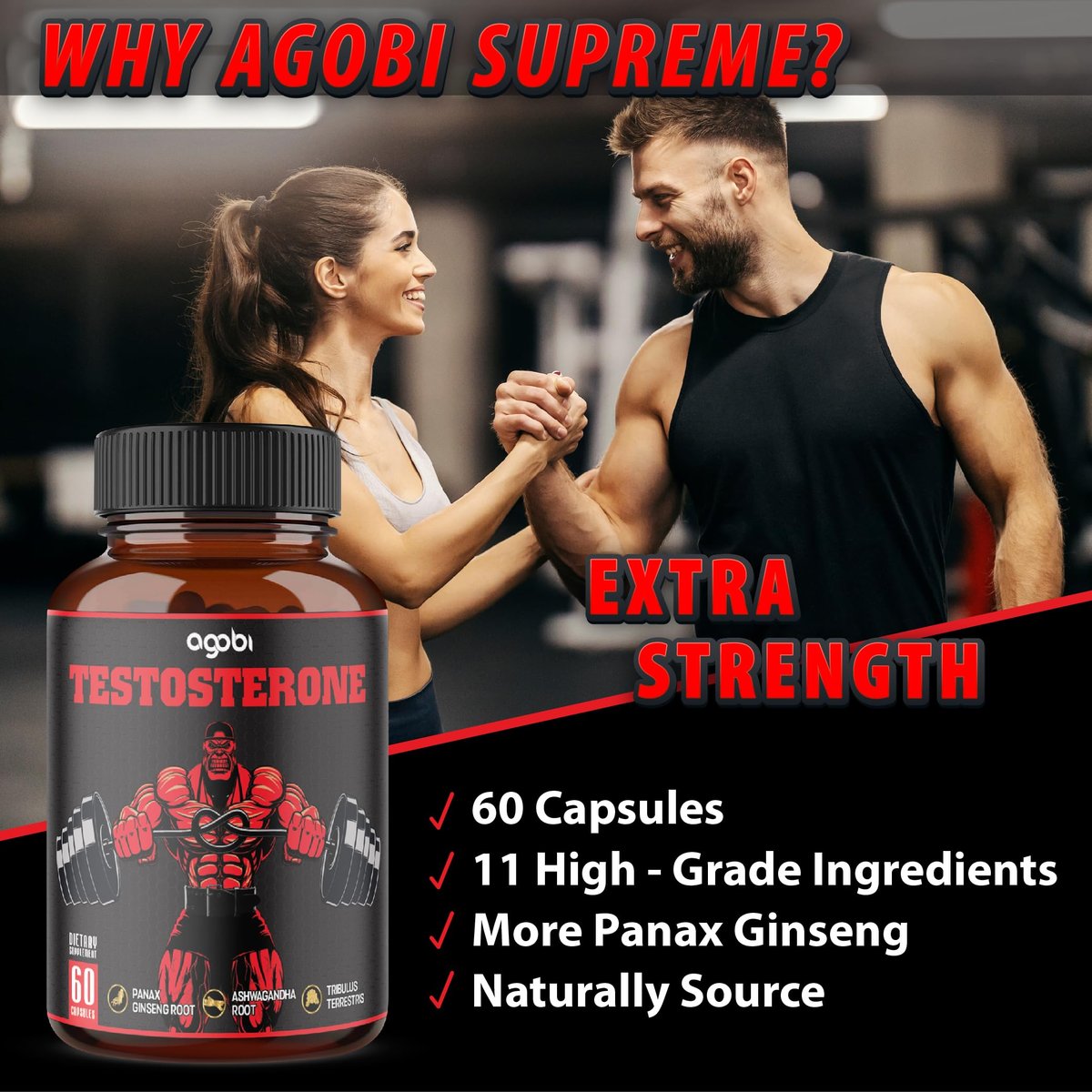 Agobi Testosteron Booster für Männer – 11 Kräuter: Ashwagandha, Tribulus, Ginseng & mehr – 60 Kapseln für 1 Monat