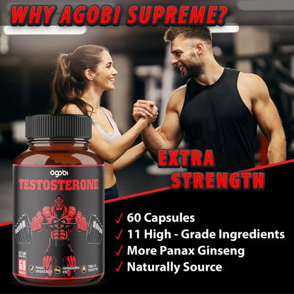 Agobi Testosteron Booster für Männer – 11 Kräuter: Ashwagandha, Tribulus, Ginseng & mehr – 60 Kapseln für 1 Monat