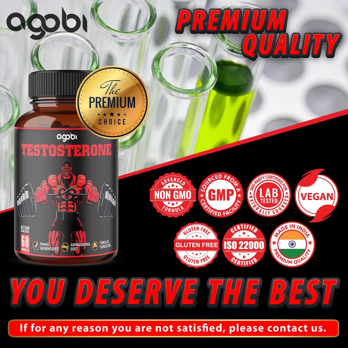Agobi Testosteron Booster für Männer – 11 Kräuter: Ashwagandha, Tribulus, Ginseng & mehr – 60 Kapseln für 1 Monat