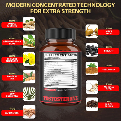 Agobi Testosteron Booster für Männer – 11 Kräuter: Ashwagandha, Tribulus, Ginseng & mehr – 60 Kapseln für 1 Monat