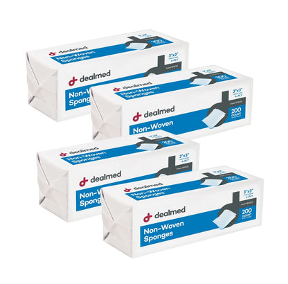 Dealmed 3" x 3" Vlies-Gaze-Kompressen (200 Stück) 4-lagig, Allzweck, unsteril, saugfähig, für Erste-Hilfe-Set & medizinische Einrichtungen (Packung mit 4)