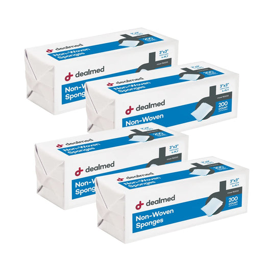 Dealmed 3" x 3" Vlies-Gaze-Kompressen (200 Stück) 4-lagig, Allzweck, unsteril, saugfähig, für Erste-Hilfe-Set & medizinische Einrichtungen (Packung mit 4)