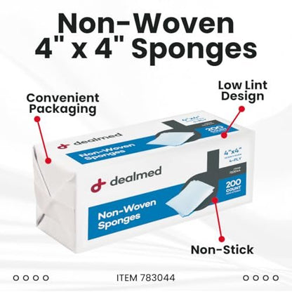 Dealmed Vlies-Kompressen 10x10 cm – 4-lagig, unsteril, saugfähig, 200 Stück (2er-Pack)