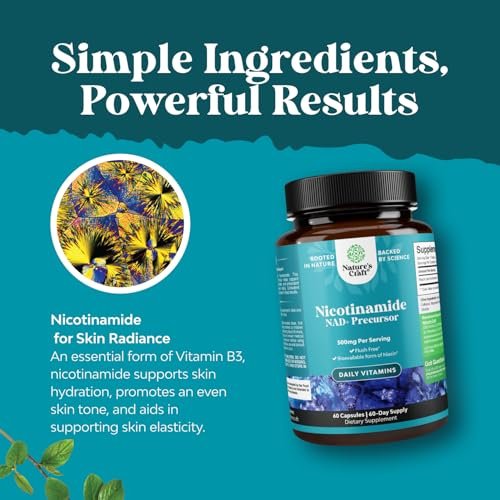 Vitamin B3 Niacinamid 500mg Kapseln – Mitochondrien-Energie und Hautergänzung – Niacin Flush-frei & Nicotinamid 500mg – 60 Kapseln