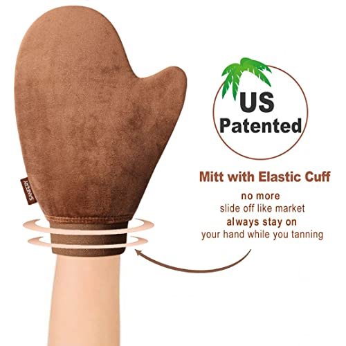 Sanfery 5-teiliges Selbstbräuner-Mitt-Set mit Rückenapplikator, Selbstbräunerpinsel, Peeling-Handschuh und Zubehör für eine makellose Bräune