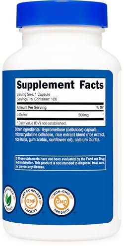 Nutricost L-Serin 500mg, 120 Kapseln, 120 Portionen – Vegetarische Kapseln, Nicht-GVO, Glutenfrei