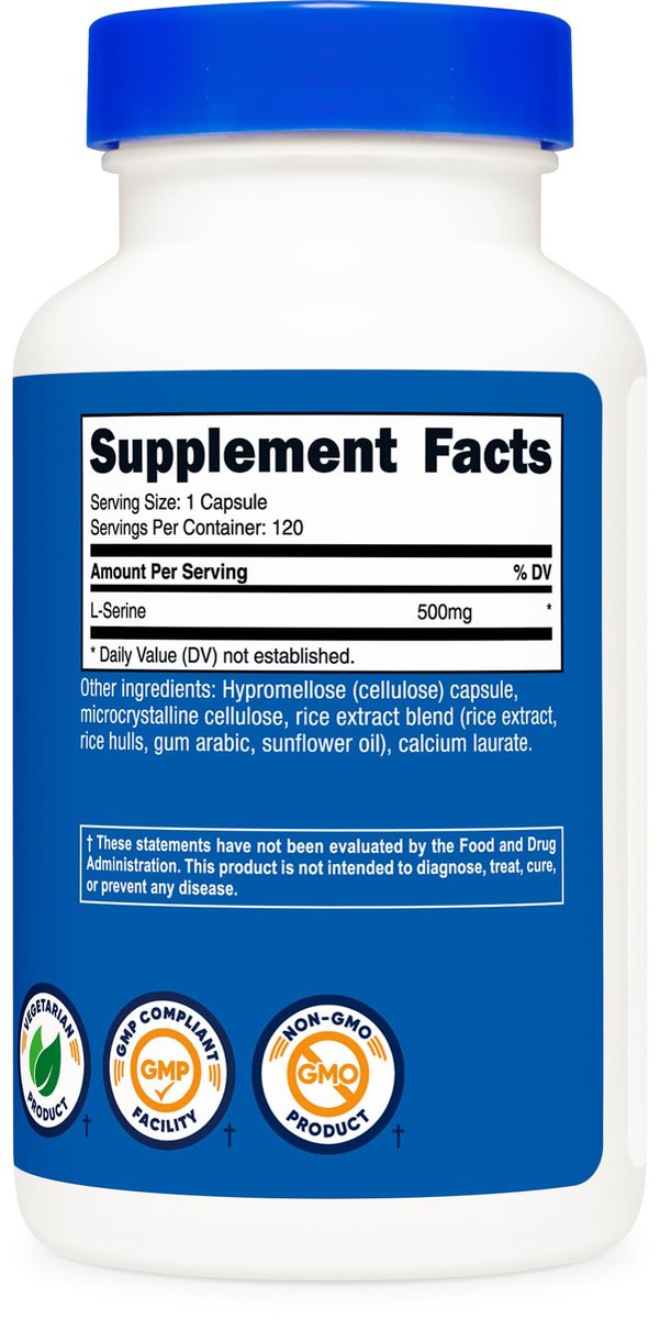 Nutricost L-Serin 500mg, 120 Kapseln, 120 Portionen – Vegetarische Kapseln, Nicht-GVO, Glutenfrei