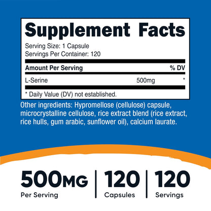Nutricost L-Serin 500mg, 120 Kapseln, 120 Portionen – Vegetarische Kapseln, Nicht-GVO, Glutenfrei