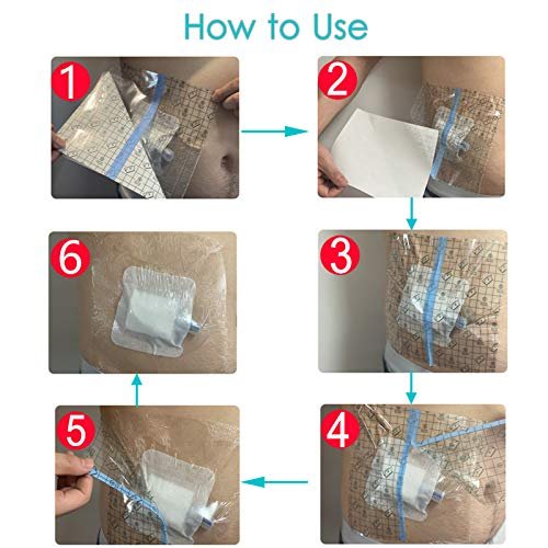Wasserdichter Duschschutz für Katheter | 10x12 Zoll Dialyse-Katheter-Duschabdeckung groß | Ohne Kleber in der Mitte für Brust-Chemo-Port, PICC-Leitung, PD-Peritonealdialyse-Zubehör (7er-Pack)