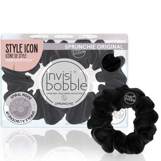 invisibobble Sprunchie Spiral Haarring - True Black - 2er Pack - Stylisches Armband, Starker elastischer Halt, schonend für Frauen, Mädchen, Teenager und dickes Haar