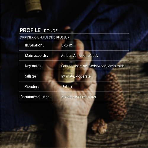 Rouge Diffuseröl – Ambroxan-Molekül-Duft mit Safran, Jasmin und Zedernholz für Ultraschallvernebler (0,33 Fl Oz / 10 ml)