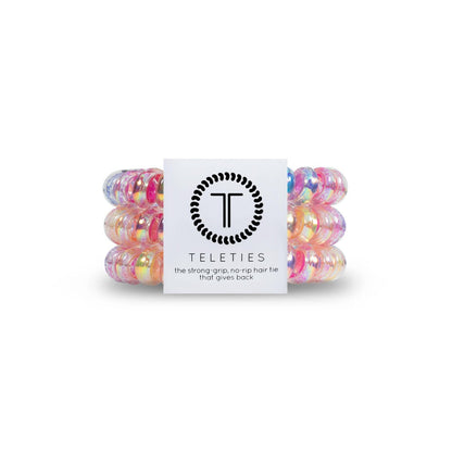 TELETIES Spiralförmige Haarspiralen – Haargummis für Frauen – Telefonkabel-Haargummis – Starker Halt, kein Reißen, wasserresistent, keine Abdrücke – 3er-Pack (Groß, Eat Glitter for Breakfast)