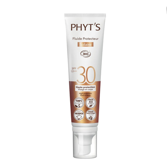 Phyts Sonnenschutz Fluid SPF 30 - Mineralischer Gesichtssonnenschutz mit Vitamin E und Sheabutter - Kokos-Vanille-Duft - Nicht klebrige Textur - 100 ml