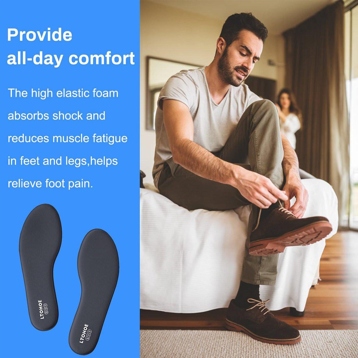 Memory Foam Einlegesohlen für Herren, Ersatz-Schuheinlagen für Arbeitsstiefel, Laufschuhe, Wanderschuhe, Sneaker, Polsternde Schuheinlagen zur Fußschmerzlinderung, Bequeme Innensohlen 6mm Navy US 9