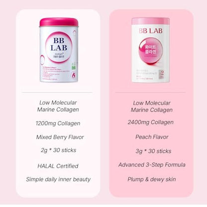 BB LAB Good Night Low Molecular Collagen Pulver-Stick – Halal-zertifiziertes koreanisches Meerescollagen mit Vitamin C & Glycin, Mischbeerengeschmack, 60g