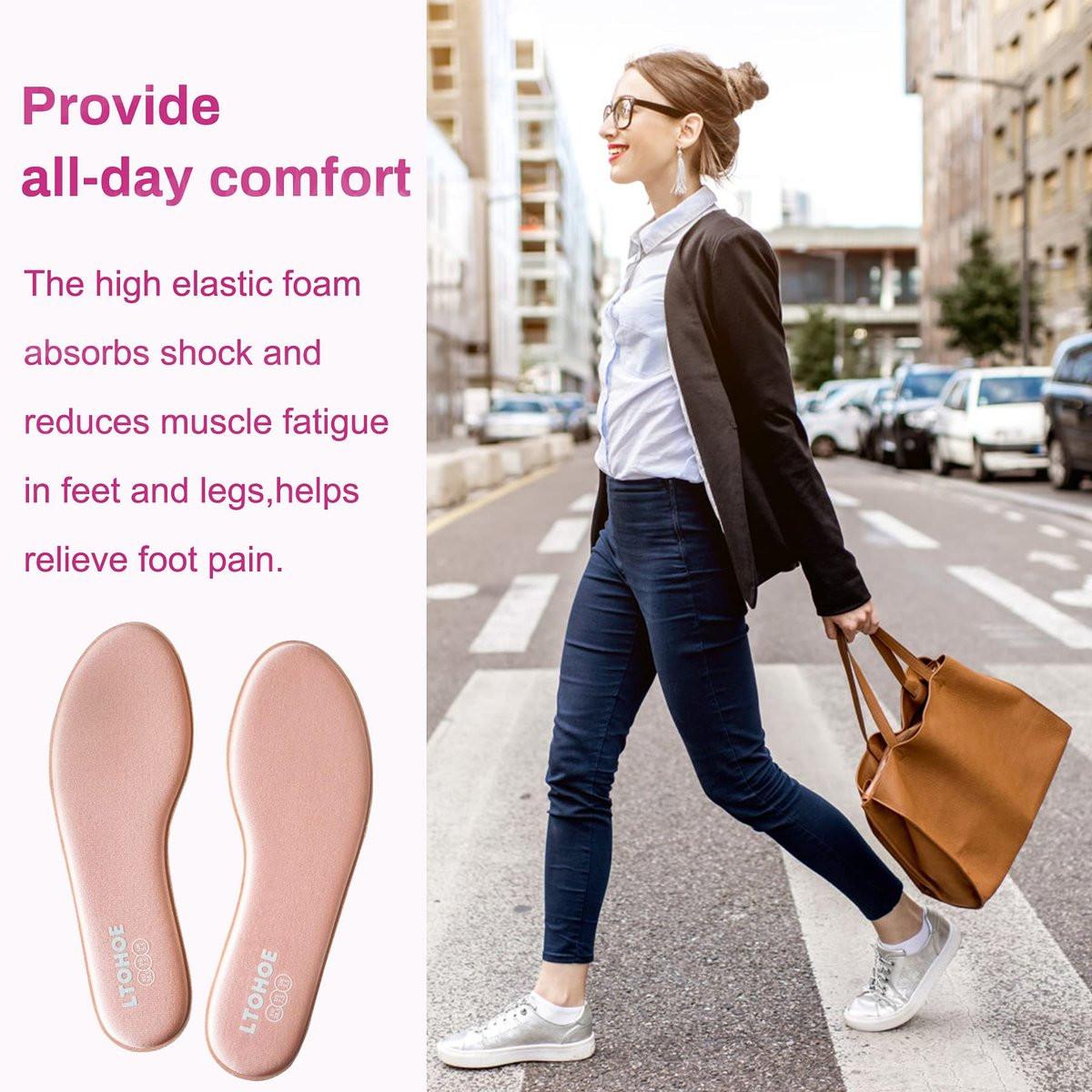 Memory Foam Einlegesohlen für Damen – Komfortable Schuheinlagen für Arbeitsschuhe, Laufschuhe, Wanderschuhe, Sneaker – Stoßdämpfende Innensohlen gegen Fußschmerzen – Rosa, US 9.5