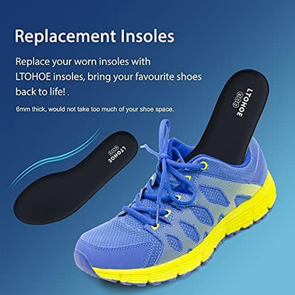 Memory Foam Einlegesohlen für Herren, Ersatz-Schuhsohlen für Arbeitsstiefel, Laufschuhe, Wanderschuhe, Sneaker, Polsternde Schuhsohlen gegen Fußschmerzen, Komfort-Innensohlen 6mm Schwarz US 9