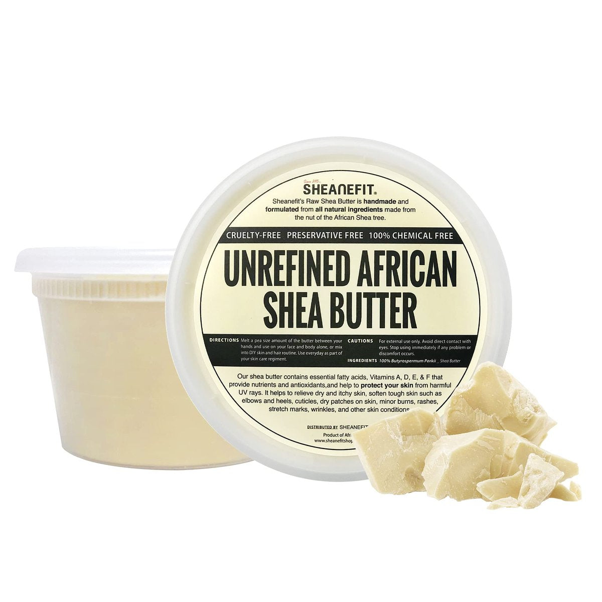 Sheanefit Rohe unraffinierte afrikanische Sheabutter – natürliche Körperbutter für weiche & geschmeidige Haut, tägliche Feuchtigkeitspflege für Gesicht & Körper, Elfenbein 454 g (1er-Pack)