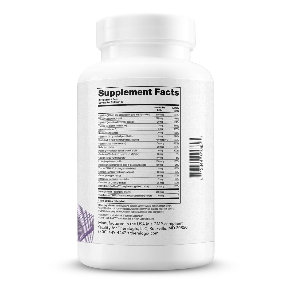 Theralogix Companion Multivitamin & Mineral Supplement - 90-Tage-Vorrat - Nahrungsergänzung für Frauen und Männer ohne Eisen, Vitamin D oder Vitamin K - B-Vitamine, Zink & Magnesium - NSF-zertifiziert - 90 Tabletten