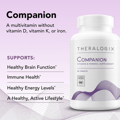 Theralogix Companion Multivitamin & Mineral Supplement - 90-Tage-Vorrat - Nahrungsergänzung für Frauen und Männer ohne Eisen, Vitamin D oder Vitamin K - B-Vitamine, Zink & Magnesium - NSF-zertifiziert - 90 Tabletten
