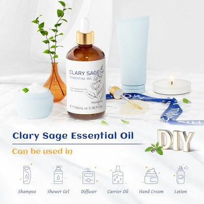 HIQILI Salbeiöl – 100 ml Bio-ätherisches Öl für Meditation, Schlaf & Massage