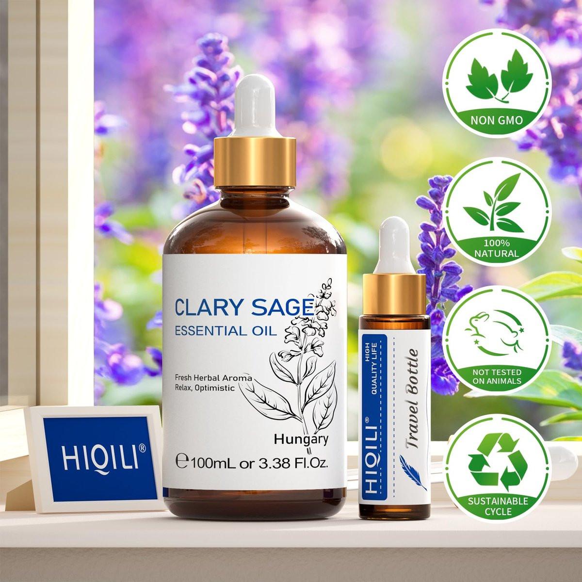 HIQILI Salbeiöl – 100 ml Bio-ätherisches Öl für Meditation, Schlaf & Massage