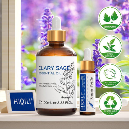 HIQILI Salbeiöl – 100 ml Bio-ätherisches Öl für Meditation, Schlaf & Massage