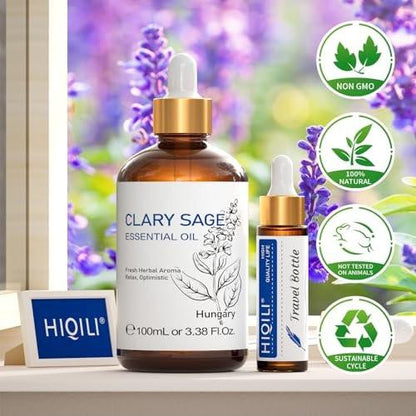HIQILI Salbeiöl – 100 ml Bio-ätherisches Öl für Meditation, Schlaf & Massage