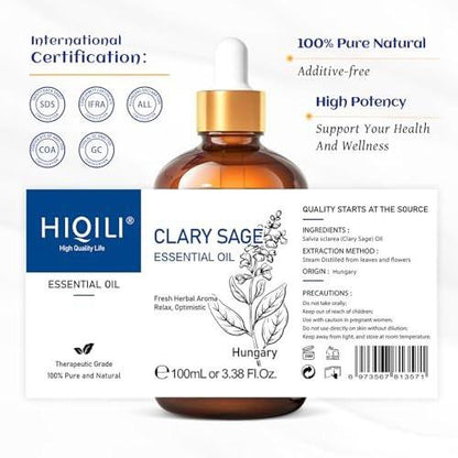 HIQILI Salbeiöl – 100 ml Bio-ätherisches Öl für Meditation, Schlaf & Massage