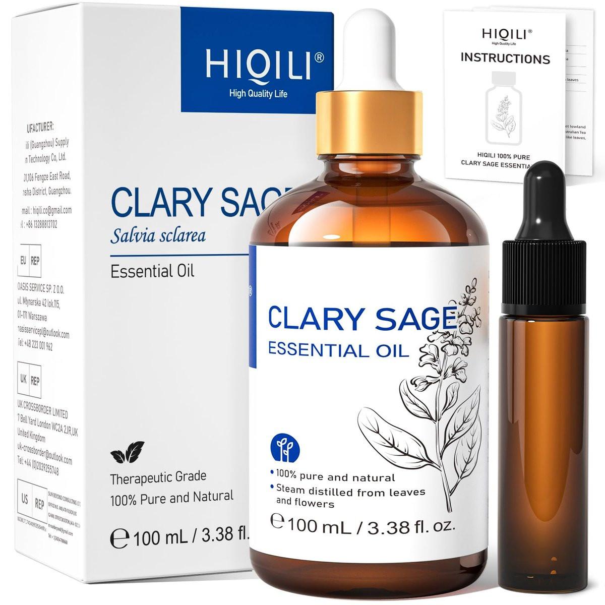 HIQILI Salbeiöl – 100 ml Bio-ätherisches Öl für Meditation, Schlaf & Massage