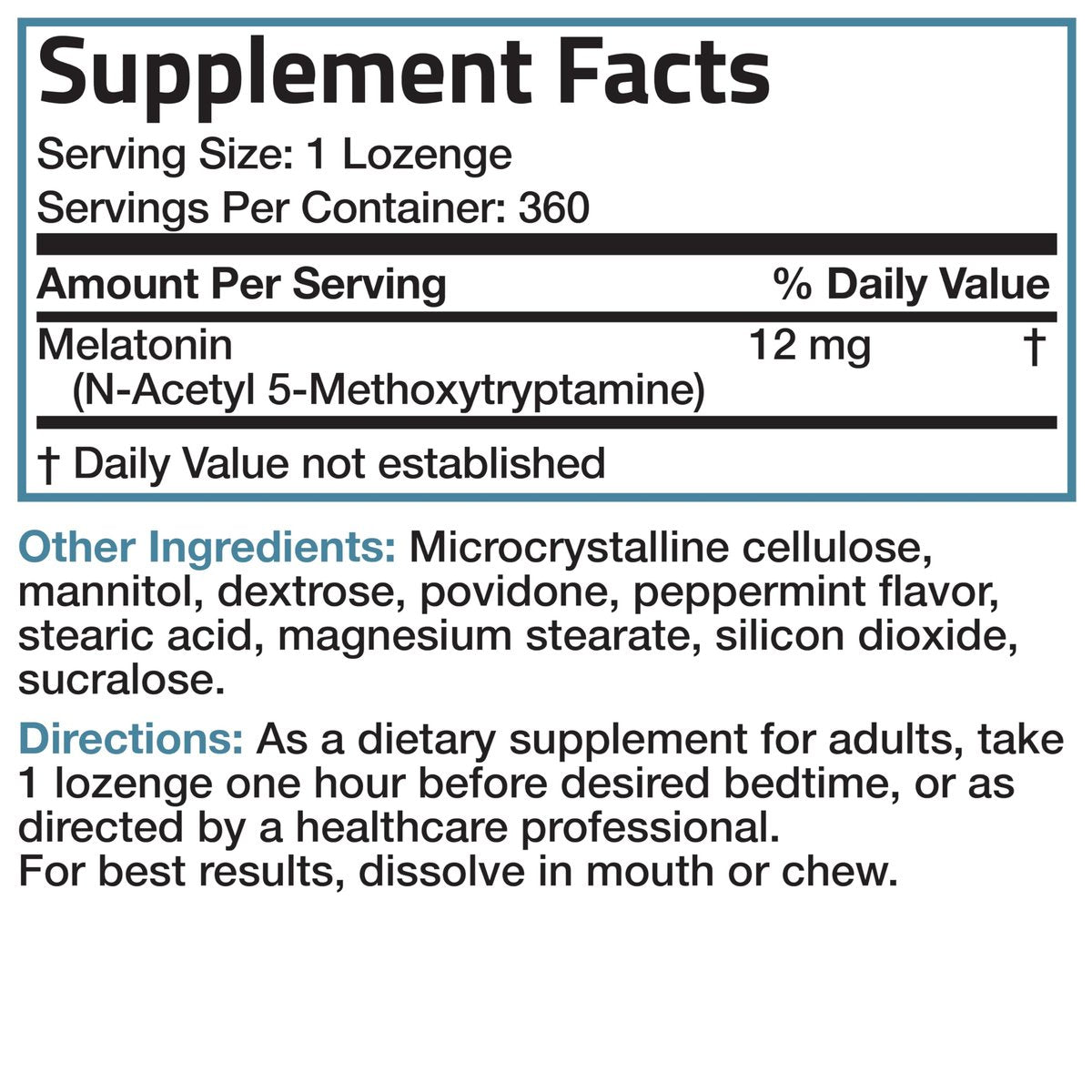Bronson Melatonin 12mg Schnell lösliche Nachtruhe-Hilfe & Entspannungsunterstützung, 360 Pfefferminz-Vegetarier-Lutschtabletten