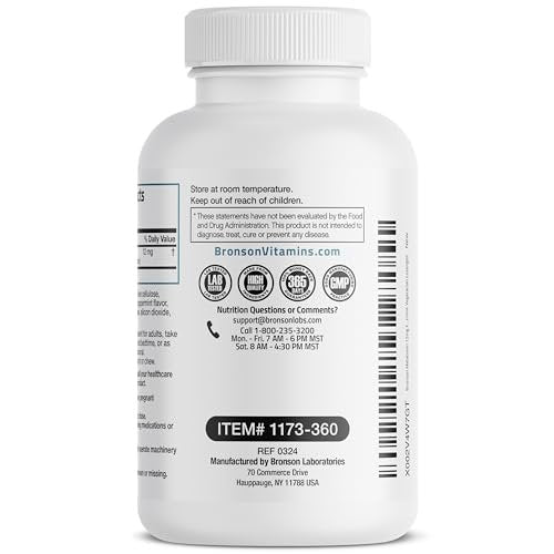Bronson Melatonin 12mg Schnell lösliche Nachtruhe-Hilfe & Entspannungsunterstützung, 360 Pfefferminz-Vegetarier-Lutschtabletten