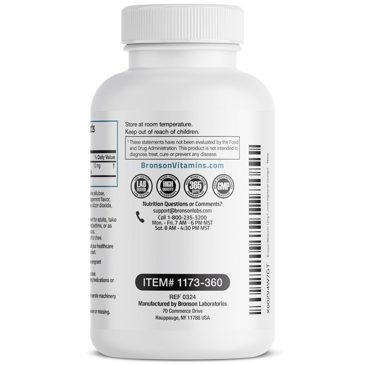 Bronson Melatonin 12mg Schnell lösliche Nachtruhe-Hilfe & Entspannungsunterstützung, 360 Pfefferminz-Vegetarier-Lutschtabletten