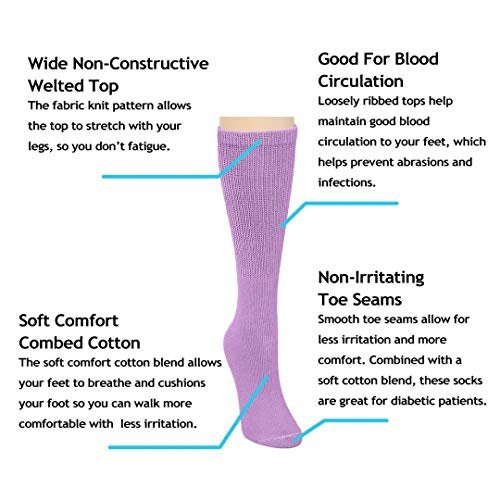 Falari Damen Diabetikersocken – Bequeme Baumwoll-Socken für geschwollene Füße, Durchblutungsstörungen & Ödeme – 6 Paar (Crew-Länge, gemischt, Größe 9-11)