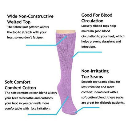 Falari Damen Diabetikersocken – Bequeme Baumwoll-Socken für geschwollene Füße, Durchblutungsstörungen & Ödeme – 6 Paar (Crew-Länge, gemischt, Größe 9-11)