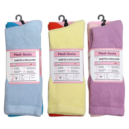 Falari Damen Diabetikersocken – Bequeme Baumwoll-Socken für geschwollene Füße, Durchblutungsstörungen & Ödeme – 6 Paar (Crew-Länge, gemischt, Größe 9-11)
