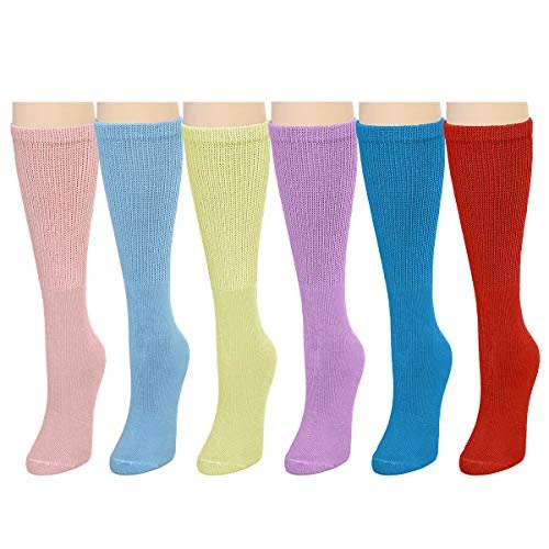 Falari Damen Diabetikersocken – Bequeme Baumwoll-Socken für geschwollene Füße, Durchblutungsstörungen & Ödeme – 6 Paar (Crew-Länge, gemischt, Größe 9-11)