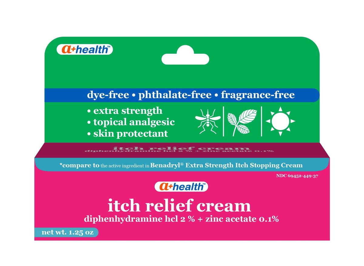 A+Health Juckreiz Creme 1,25 Unzen, Extra Starkes Diphenhydramin HCl Topisches Analgetikum Hautschutzmittel Lindert Schmerzen Juckreiz von Insektenstichen, leichten Verbrennungen, Giftefeu, Duftstofffrei