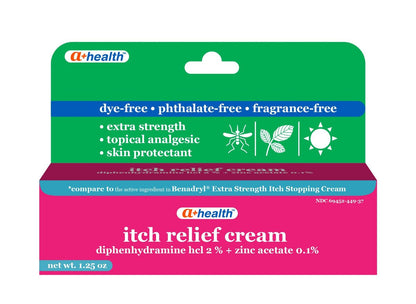 A+Health Juckreiz Creme 1,25 Unzen, Extra Starkes Diphenhydramin HCl Topisches Analgetikum Hautschutzmittel Lindert Schmerzen Juckreiz von Insektenstichen, leichten Verbrennungen, Giftefeu, Duftstofffrei