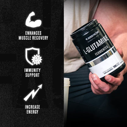 Jacked Factory L-Glutamin Pulver 100 Portionen - Veganes fermentiertes L-Glutamin Supplement für Muskelregeneration, Immunsystem und Verdauungsgesundheit | Ohne künstliche Füllstoffe - Geschmacksneutral