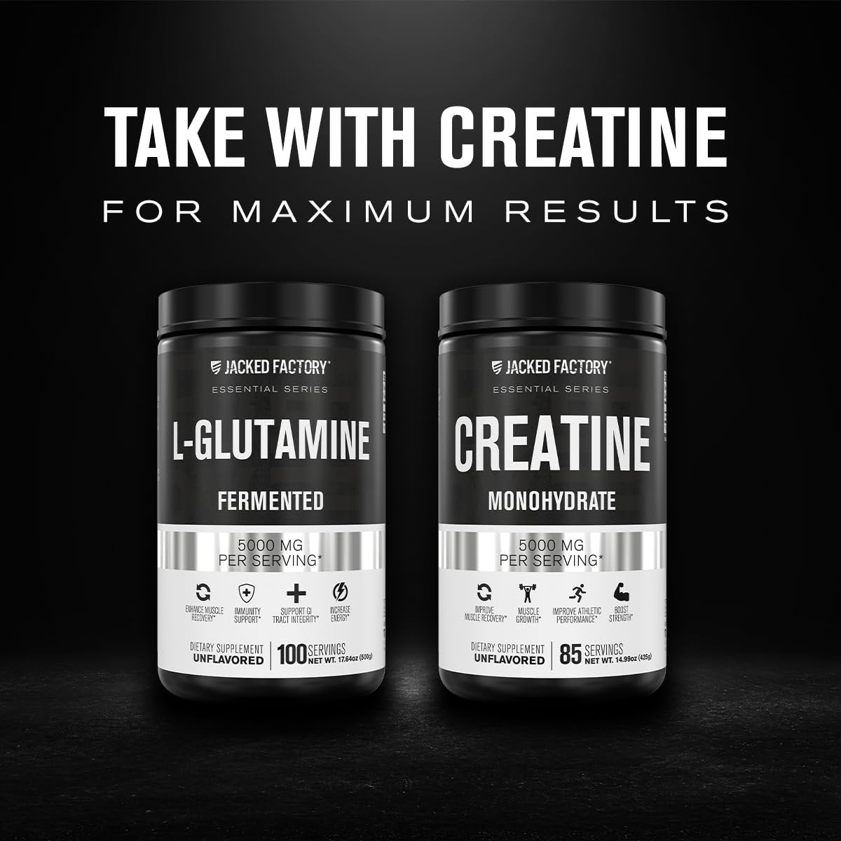 Jacked Factory L-Glutamin Pulver 100 Portionen - Veganes fermentiertes L-Glutamin Supplement für Muskelregeneration, Immunsystem und Verdauungsgesundheit | Ohne künstliche Füllstoffe - Geschmacksneutral