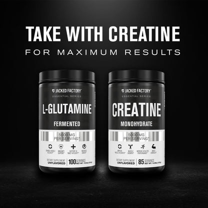 Jacked Factory L-Glutamin Pulver 100 Portionen - Veganes fermentiertes L-Glutamin Supplement für Muskelregeneration, Immunsystem und Verdauungsgesundheit | Ohne künstliche Füllstoffe - Geschmacksneutral