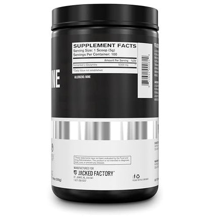 Jacked Factory L-Glutamin Pulver 100 Portionen - Veganes fermentiertes L-Glutamin Supplement für Muskelregeneration, Immunsystem und Verdauungsgesundheit | Ohne künstliche Füllstoffe - Geschmacksneutral