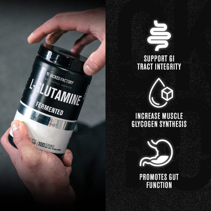 Jacked Factory L-Glutamin Pulver 100 Portionen - Veganes fermentiertes L-Glutamin Supplement für Muskelregeneration, Immunsystem und Verdauungsgesundheit | Ohne künstliche Füllstoffe - Geschmacksneutral