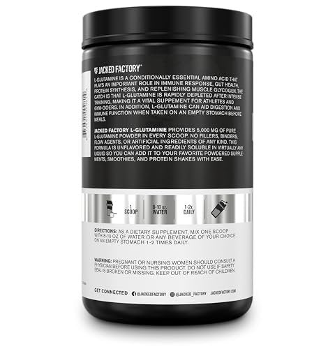 Jacked Factory L-Glutamin Pulver 100 Portionen - Veganes fermentiertes L-Glutamin Supplement für Muskelregeneration, Immunsystem und Verdauungsgesundheit | Ohne künstliche Füllstoffe - Geschmacksneutral