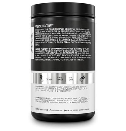 Jacked Factory L-Glutamin Pulver 100 Portionen - Veganes fermentiertes L-Glutamin Supplement für Muskelregeneration, Immunsystem und Verdauungsgesundheit | Ohne künstliche Füllstoffe - Geschmacksneutral