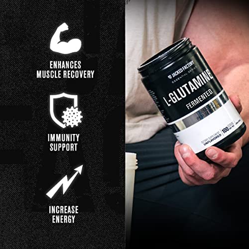 Jacked Factory L-Glutamin Pulver 100 Portionen - Veganes fermentiertes L-Glutamin Supplement für Muskelregeneration, Immunsystem und Verdauungsgesundheit | Ohne künstliche Füllstoffe - Geschmacksneutral