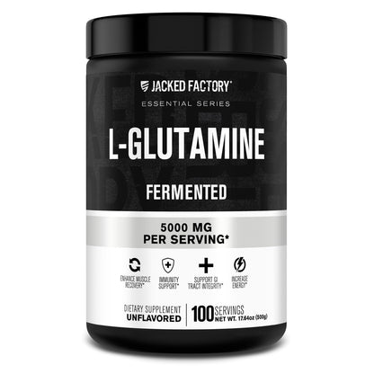 Jacked Factory L-Glutamin Pulver 100 Portionen - Veganes fermentiertes L-Glutamin Supplement für Muskelregeneration, Immunsystem und Verdauungsgesundheit | Ohne künstliche Füllstoffe - Geschmacksneutral