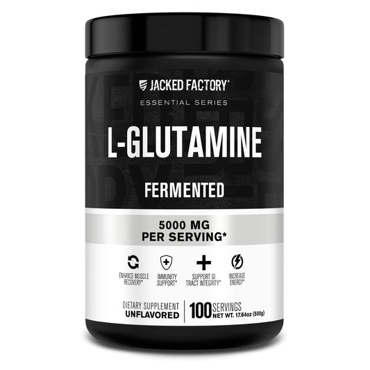 Jacked Factory L-Glutamin Pulver 100 Portionen - Veganes fermentiertes L-Glutamin Supplement für Muskelregeneration, Immunsystem und Verdauungsgesundheit | Ohne künstliche Füllstoffe - Geschmacksneutral